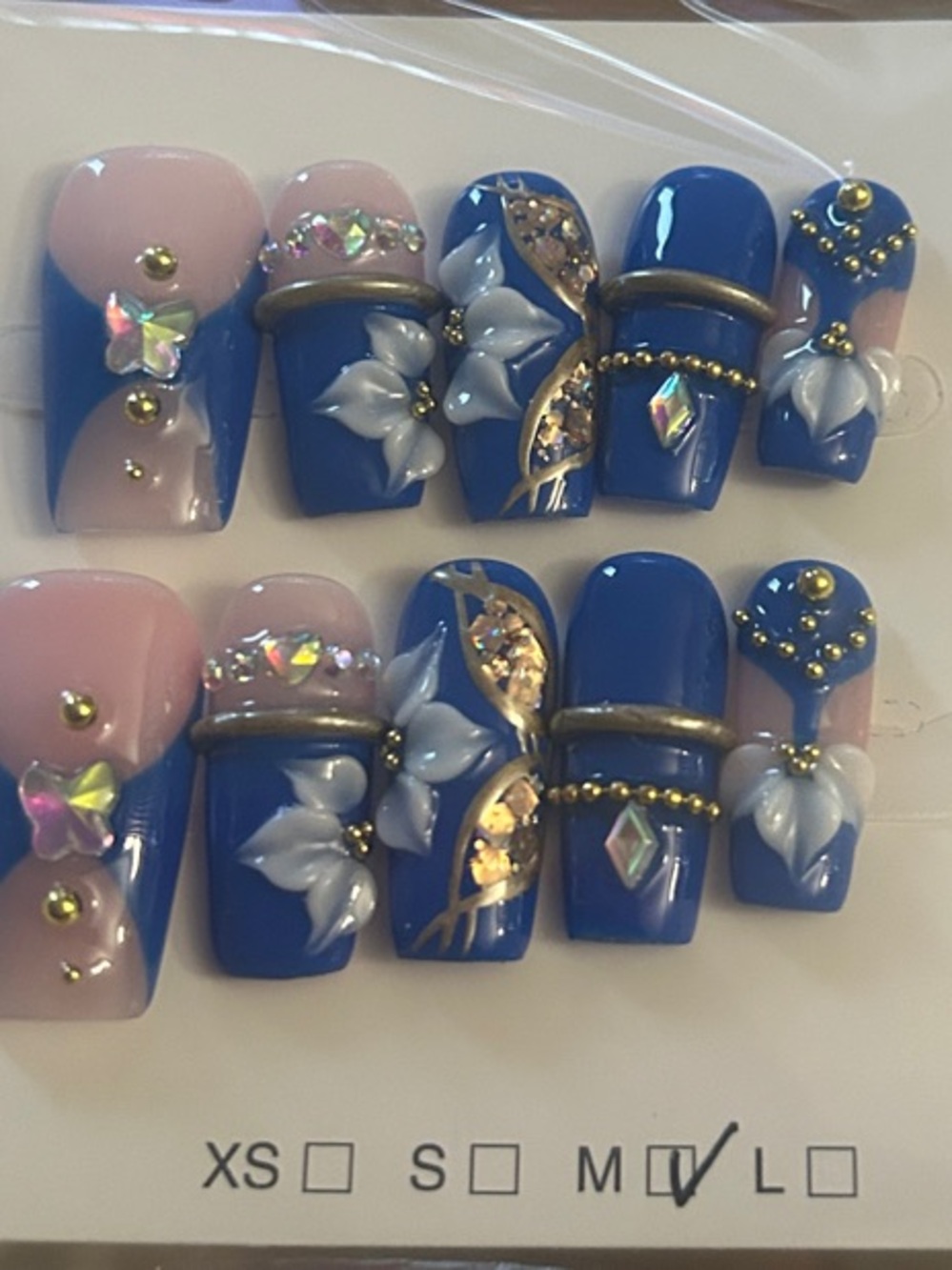 Blue & Pink Floral 3D Press-On Nails for Kids